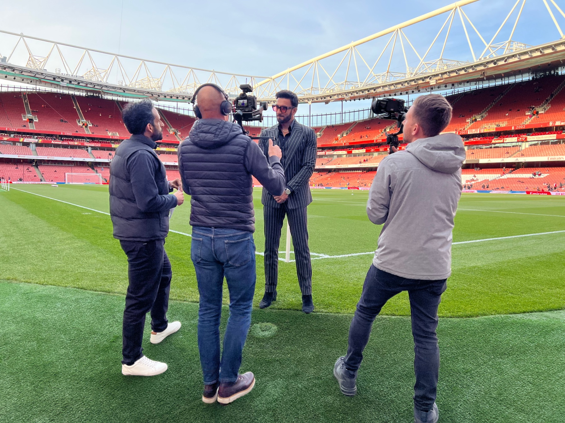 Filming with Ranveer Singh at the Emirates Stadium
